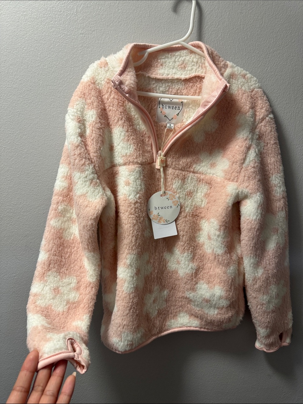 btween Pink and White Floral Sherpa Pullover -8